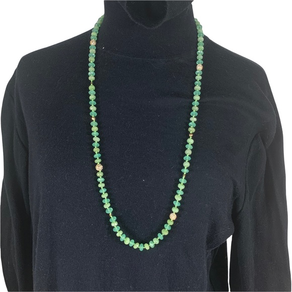 Banana Republic Green Stone And Disco Ball Beaded Flapper Necklace 34”